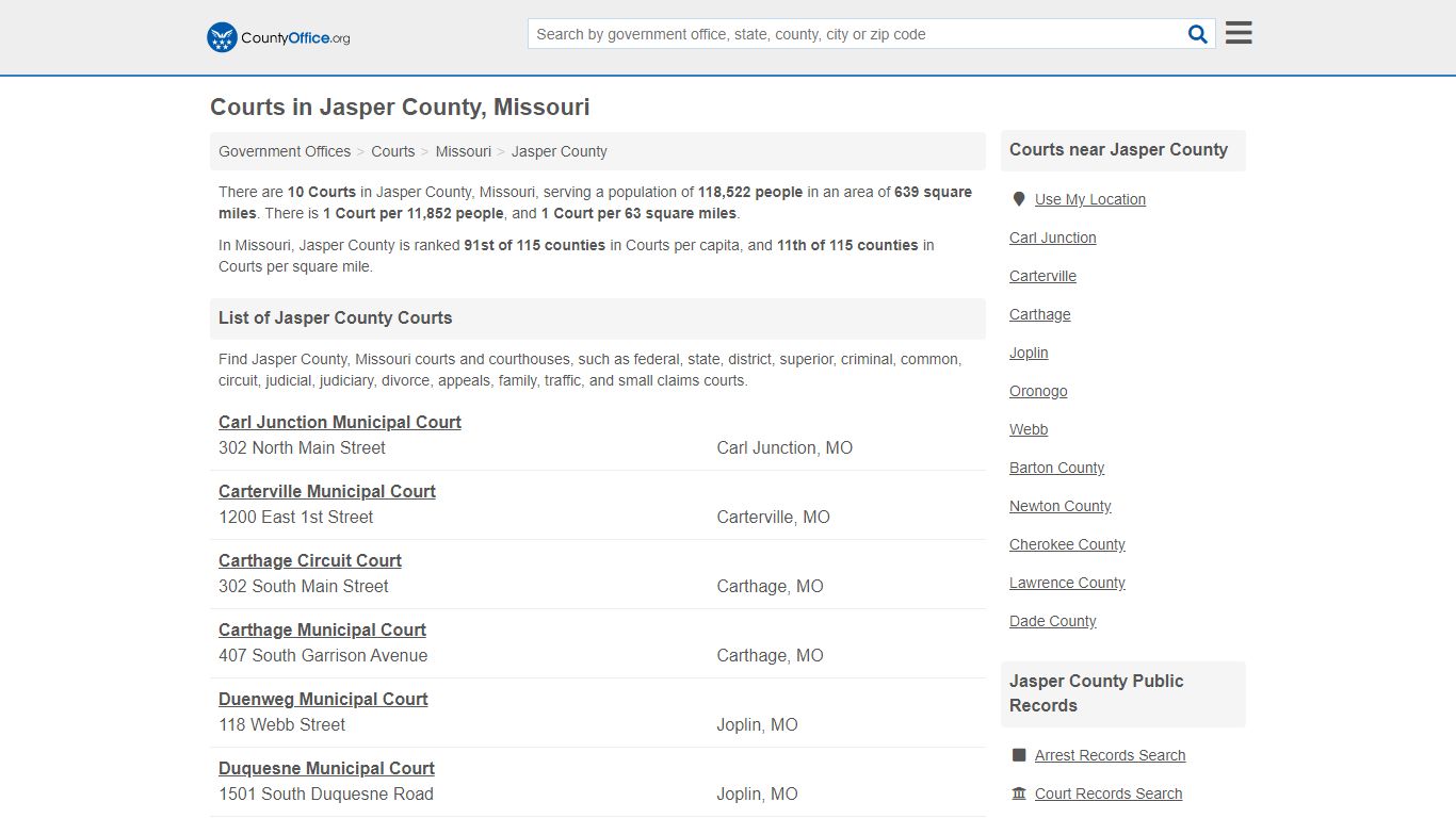 Courts - Jasper County, MO (Court Records & Calendars)